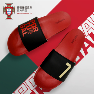 葡萄牙国家队商品黑红休闲球星，印号一字拖鞋运动c罗足球迷