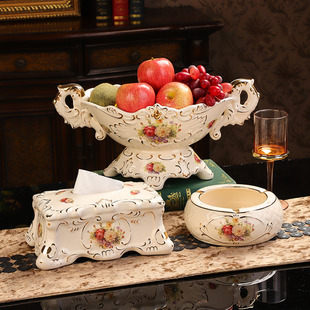 欧式果盘陶瓷家用客厅，茶几摆件零食水果盘，纸巾盒遥控器盒高档奢华