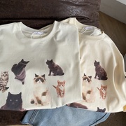 cats/养猫选手们的芝士奶油色系猫咪印花宽松短袖T恤 无性别Tee