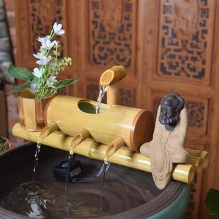 陶瓷流水喷泉摆件风水轮竹子创意水车鱼缸家居客厅办公室桌面石槽