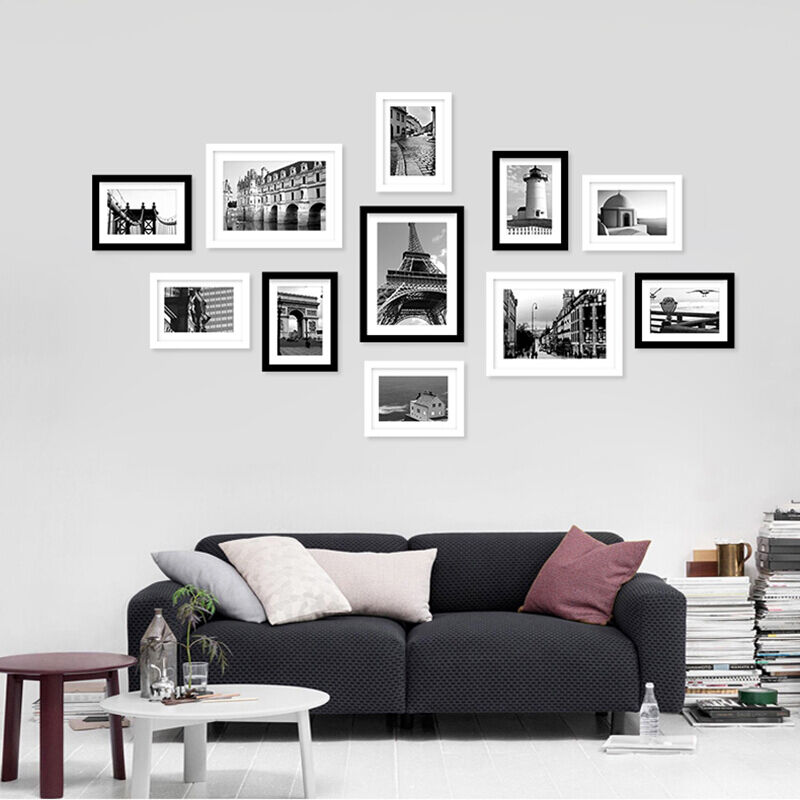 墨斗鱼照片墙黑白11框7772相片墙实木相框组合挂墙装饰画卧室客厅