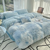 四件套云貂绒珊瑚绒床裙式水貂绒，冬天毛绒加绒纯蓝色1.8m床单被套