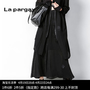 lapargay纳帕佳2023字母印花中长黑色半裙雪纺休闲设计感裙子
