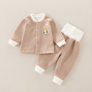 婴儿衣服冬季加绒加厚高腰秋衣套装分体一岁5-10个月男女宝宝冬装