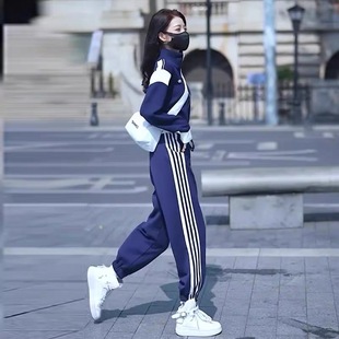 运动套装女春秋季韩版学生宽松显瘦时尚连帽卫衣，休闲两件套阔腿裤