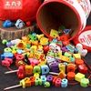 桶装100粒数字字母 水果蔬菜儿童串珠游戏玩具穿绳益智木制积木