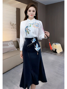 芙娜妮2024春季新中式盘扣衬衫半身裙两件套今年流行中国风套装裙