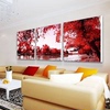 客厅装饰画风景壁画红色枫叶画现代客厅无框画三联画沙发墙画挂画