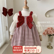 韩系童装女童套装秋冬2023儿童加绒公主裙洋气宝宝两件套裙子