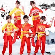 元旦儿童说唱中国红喜庆风秧歌，打鼓服太平女儿鼓幼儿园舞蹈演出服