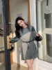 HQY+2023年冬季韩版收腰不规则撞色针织衫+牛仔衬衫裙 两件套