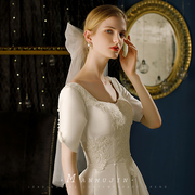 新娘领证婚纱旅拍照复古造型，头饰品手工珍珠流苏大蝴蝶结发夹头纱