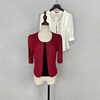 网纱蕾丝小西装白色外套短款镂空透视七分袖，高品质暗红色薄披肩女