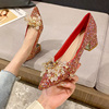 红色婚鞋女婚纱，秀禾两穿新娘鞋2024年春夏，法式高跟鞋粗跟单鞋