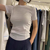 白色圆领短袖t恤女收腰线设计感小众韩国东大门修身别致超火上衣