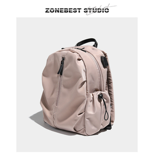 zonebest细腻质感尼龙双肩，包女2023时尚，休闲轻便学生书包背包