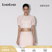 bebe春夏系列女直筒泡泡，袖百褶花边粗花呢短外套240304