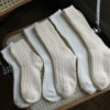 足下工作室 白色袜子女中筒春夏日系竖条纹复古简约ins潮堆堆袜