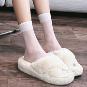 日系女士超薄中筒丝袜纯色长袜洛丽塔夏季高筒袜黑白透明袜子百搭