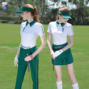 夏季ZG6高尔夫女装衣服女球服装套装时尚运动白色短袖t恤墨绿裤裙