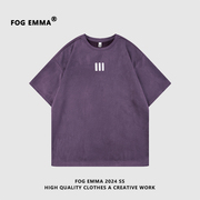 FOG EMMA美式潮牌紫色麂皮绒T恤男款夏季简约设计感情侣内搭短袖