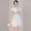 新中式改良旗袍白色连衣裙2023夏季女装小个子减龄拼接网纱裙