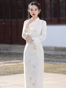 白色蕾丝绣花旗袍2024春季新中式国风年轻款少女连衣裙订婚礼服