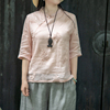 念江南文艺复古新中式苎麻刺绣，立领中袖衬衫，设计感小众质感上衣女