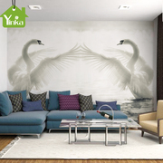 定制风景静物壁纸客厅电视沙发，玄关背景墙纸壁布天鹅欧式油画大型