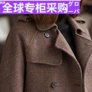 日本tv双面大衣女，短款秋冬加厚复古格纹小个子毛呢外套