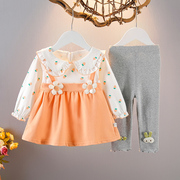 女童春装两件套202367个月婴儿春秋季连衣裙套装宝宝可爱衣服