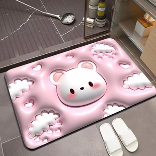3d印花卡通膨胀小花硅藻泥，地垫浴室吸水防滑垫卫生间脚垫水洗地垫