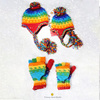 尼泊尔彩虹帽羊毛加绒护耳帽手工钩织飞机帽滑雪帽冬季男女亲子款