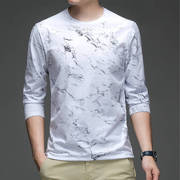 长袖冰丝t恤男士春季品质中国风水墨画T恤男透气弹力休闲T恤男式