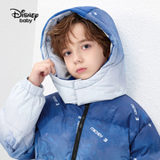 迪士尼男童渐变羽绒服带帽儿童，白鸭绒(白鸭绒)中长款外套宝宝保暖冬装时尚