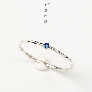925纯银蓝宝石戒指细尾戒指环女小指，小众设计戒指欧美简约手工