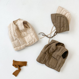 韩版婴儿马甲秋冬款外穿纯色，夹棉宝宝背心棉服加厚保暖儿童棉外套