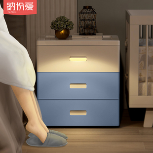 床头加厚抽屉式收纳柜创意婴，儿童衣柜玩具储物柜子多层夹缝置物架