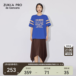 zukkapro卓卡女装，同款秋季蓝色数字字母，印花短袖t恤