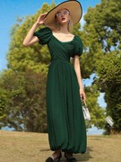 弗润驰2023夏季欧美风复古墨绿连衣裙气质修身高级设计感长裙