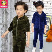 童装女童秋装2023韩版男童套装儿童天鹅绒休闲运动两件套卫衣
