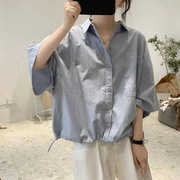 日系五分短袖蝙蝠型衬衫夏季薄款宽松大码上衣显瘦文艺中袖衬衣