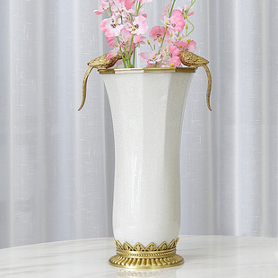 欧式美式复古白色冰裂陶瓷花瓶花器摆件客厅玄关餐桌家居装饰插花