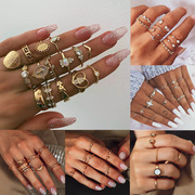 欧美跨境套装戒指女星芒月亮食指戒子创意，复古简约合金指环