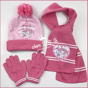 美乐蒂帽子围巾手套，3件套装儿童，库洛米秋冬季针织女孩3-8岁保暖