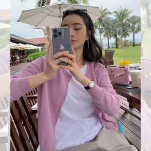 LICKYSENIOR羊毛薄款小开衫针织外套女长袖上衣2023年春装
