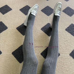 不可思一间薄款细麻花棉质弹力，秋冬灰色咖色紫色白色带(白色带)脚型连裤袜