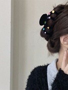 韩版甜美时尚彩色爱心水钻金标黑色植绒发夹高级抓夹发饰
