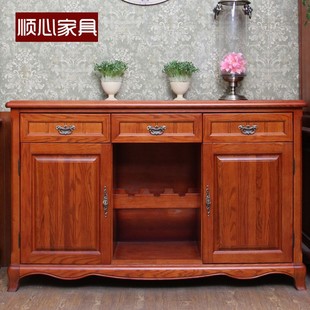 顺心家具美式实木餐边柜欧式橱柜简易厨房收纳柜，红橡木餐边桌1460