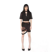 0002国风小众品牌m0321设计师夏季女士，针织拼接高腰包(高腰包)臀通勤半裙